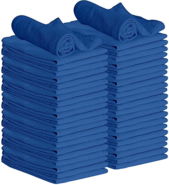 GREEN LIFESTYLE Blue Shop Towels 12x14, 50 Pack, 100% Cotton Super Absorbent & Durable Shop Rags, Reusable Shop Rags Bulk, Multipurpose Cleaning Towels for Automobiles, Industries, Garage and Home