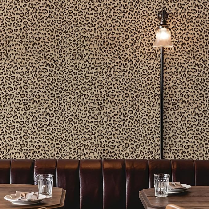 JiffDiff Leopard Print Peel and Stick Wallpaper, Waterproof Removable Self Adhesive Textured Wall Paper, Yellow Unique Funky Cheetah Contact Paper for Bedroom and Bathroom 240"X17.3"(28.8 sq. ft)