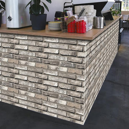 3D Wall Panels,Waterproof Self-Adhesive Artificial PVC Brick Wall Panels for Cladding Kitchen, Living Room, Bedroom, Office Deep Red Brick 10pcs 30 x 30cm. (Brick Grey)