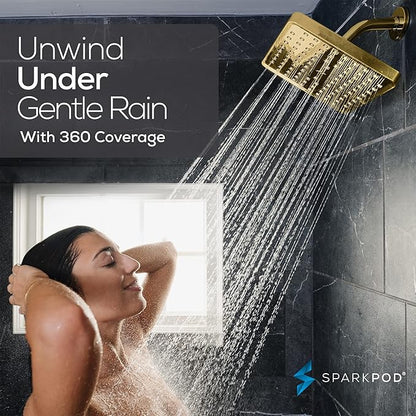SparkPod Shower Head - High Pressure Rain - Premium Quality Luxury Design - Easy Clean Adjustable Replacement for Your Bathroom Shower Heads (Egyptian Gold, 8 Inch Square)