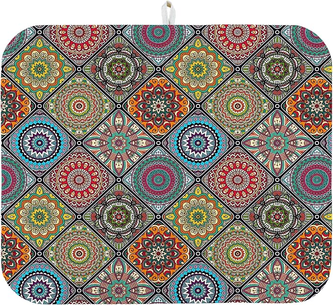 Dish Drying Mat for Kitchen Counter 16x18 Inch, Super Absorbent Dish Drainer Mat, Decorative Microfiber Dishes Drying Pad-Small(Plaid Boho)