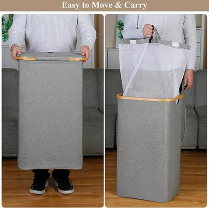 Laundry Hamper with Lid, 110L Large Laundry Hamper with Handle and Lid, Collapsible Clothes Basket Organizer with Removable Inner Bag for Clothes Toys Towels - Grey