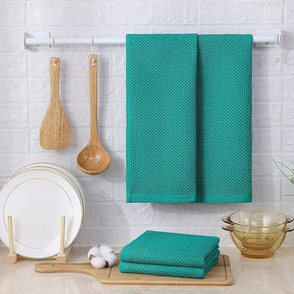 Kitinjoy 100% Cotton Waffle Weave Kitchen Hand Towels (13 X 28 Inches, Teal), 8-Pack Super Soft and Absorbent Dish Towel for Drying Dishes