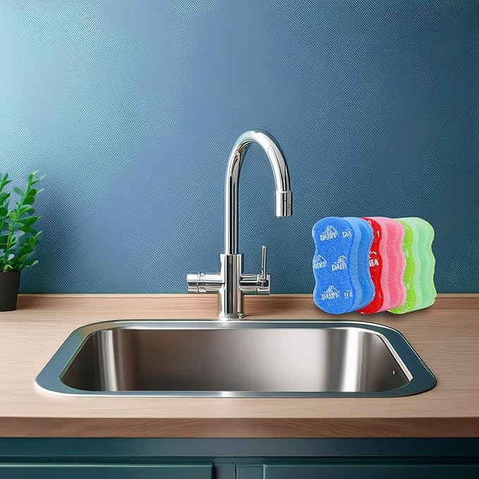 The Kosher Cook Parve Green Dishwashing Sponges, Easy Grip Wavy Absorbent Cleaning Scrub and Scouring Pad, Durable and Soft, Color Coded Home and Kitchen Accessories