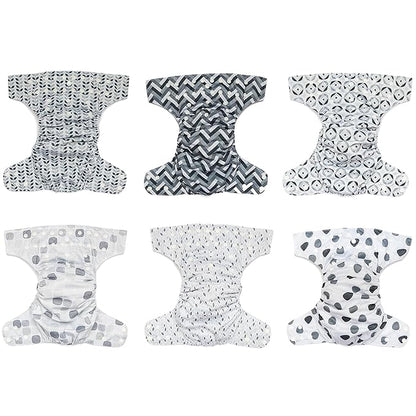 Simple Being Reusable Cloth Diapers, Double Gusset, One Size Adjustable, Washable Soft Absorbent, Waterproof Cover, Eco-Friendly Unisex Baby Girl Boy, six 4-Layers Microfiber Inserts (Greys)