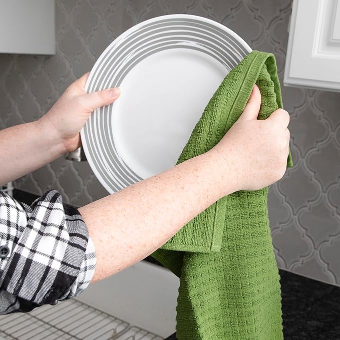Ritz Royale Collection 100% Combed Terry Cotton, Highly Absorbent, Oversized, Kitchen Towel Set, 28" x 18", 2-Pack, Solid Cactus Green