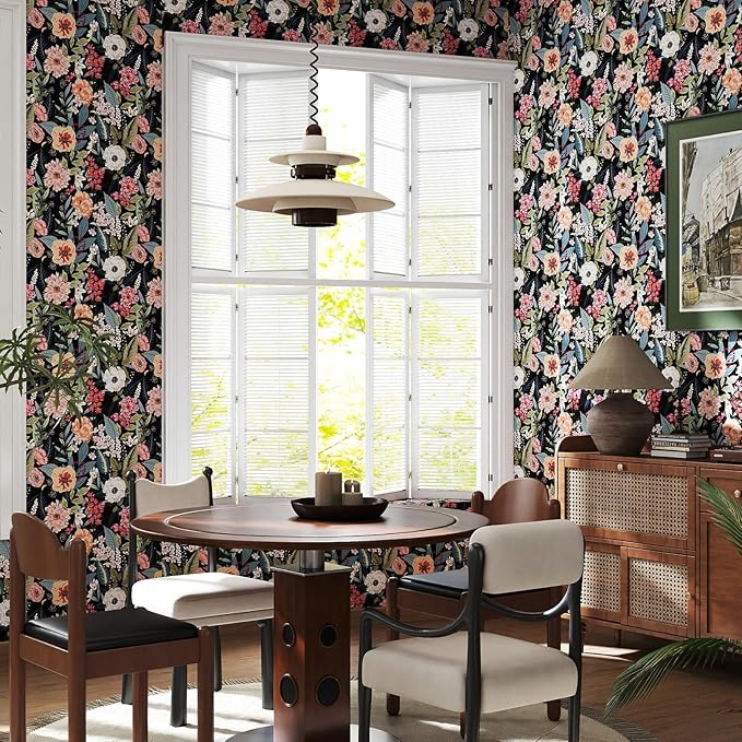Timeet Vintage Floral Peel and Stick Wallpaper Boho Floral Contact Paper 17.3" x 200" Flower Wallpaper Peel and Stick Self Adhesive Removable Wall Paper for Cabinets Bedroom Wall Decor