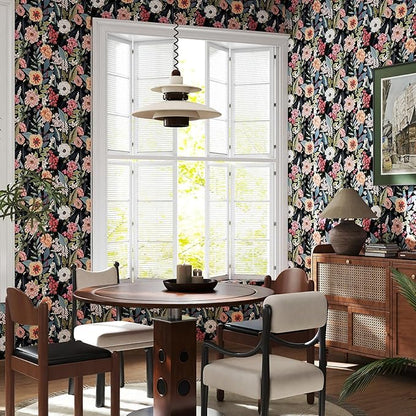 Timeet Vintage Floral Peel and Stick Wallpaper Boho Floral Contact Paper 17.3" x 200" Flower Wallpaper Peel and Stick Self Adhesive Removable Wall Paper for Cabinets Bedroom Wall Decor