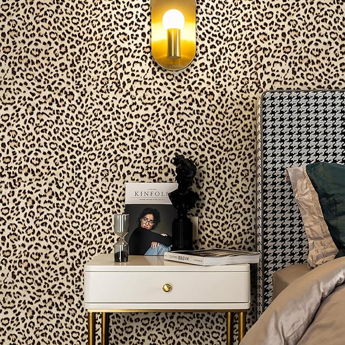 HueBurst Leopard Peel and Stick Wallpaper 17.3"x120" Cheetah Contact Paper Self Adhesive Brown Wallpaper Removable Waterproof Art DIY Wall Decor for Bedroom Living Room (14.4sq.ft.)