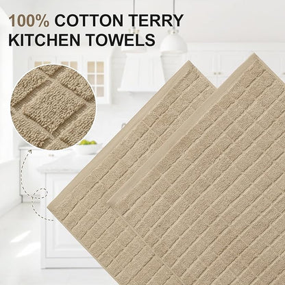 Homaxy Premium Cotton Kitchen Towels 16"x 28", Large Natural Ring Spun 390 GSM Dish Towels, Super Absorbent Terry Kitchen Hand Towels, Soft Tea Towels with Hanging Loop, Pure Tan Design, 6 Pack