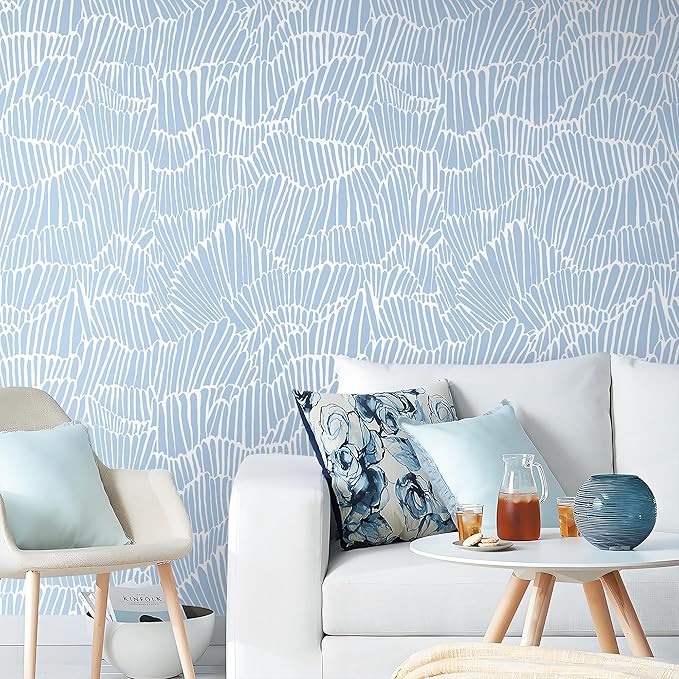 Guvana Blue Wallpaper Peel and Stick Modern Blue and White Contact Paper Coastal Wallpaper Boho Striped Removable Waterproof Wall Paper for Bathroom Laundry Living Room Accent Wall Decor 17.3"×394"