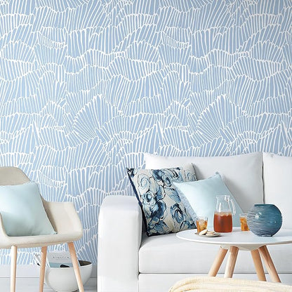 Guvana Blue Wallpaper Peel and Stick Modern Blue and White Contact Paper Coastal Wallpaper Boho Striped Removable Waterproof Wall Paper for Bathroom Laundry Living Room Accent Wall Decor 17.3"×394"