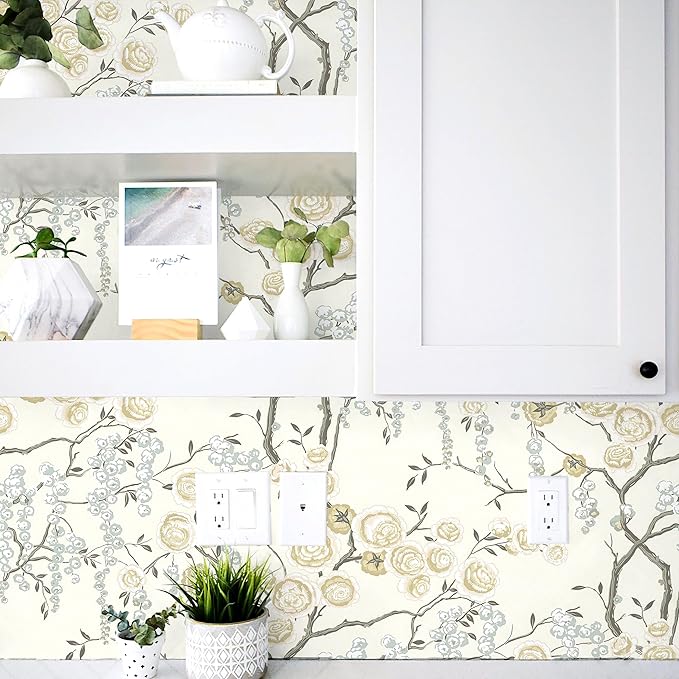 Orainege Peel and Stick Wallpaper Vintage Floral Contact Paper 17.7in x 196.8in Beige Floral Wallpaper Peel and Stick Removable Wall Paper for Bathroom Waterproof
