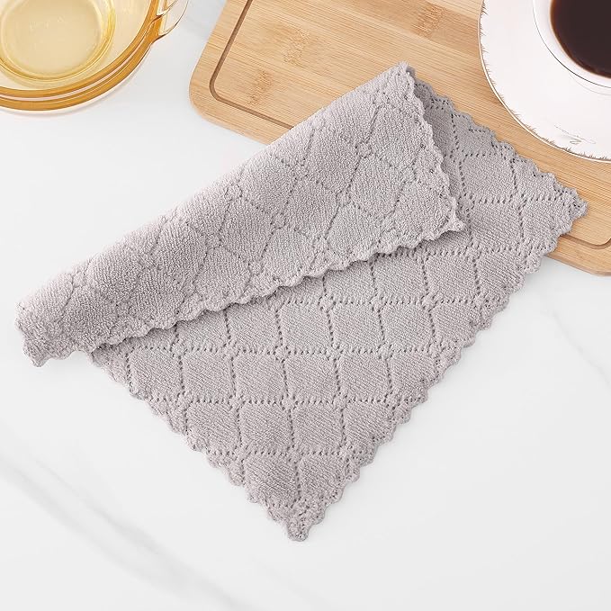 Homaxy 12 Pack Kitchen Dish Cloths (10 x 10 Inches, Grey), Super Soft and Absorbent Coral Velvet Dish Towels, Nonstick Oil Fast Drying Microfiber Cleaning Cloth, No Lint Household Dishcloths