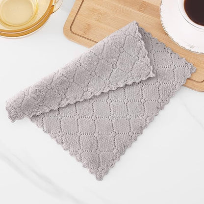 Homaxy 12 Pack Kitchen Dish Cloths (10 x 10 Inches, Grey), Super Soft and Absorbent Coral Velvet Dish Towels, Nonstick Oil Fast Drying Microfiber Cleaning Cloth, No Lint Household Dishcloths
