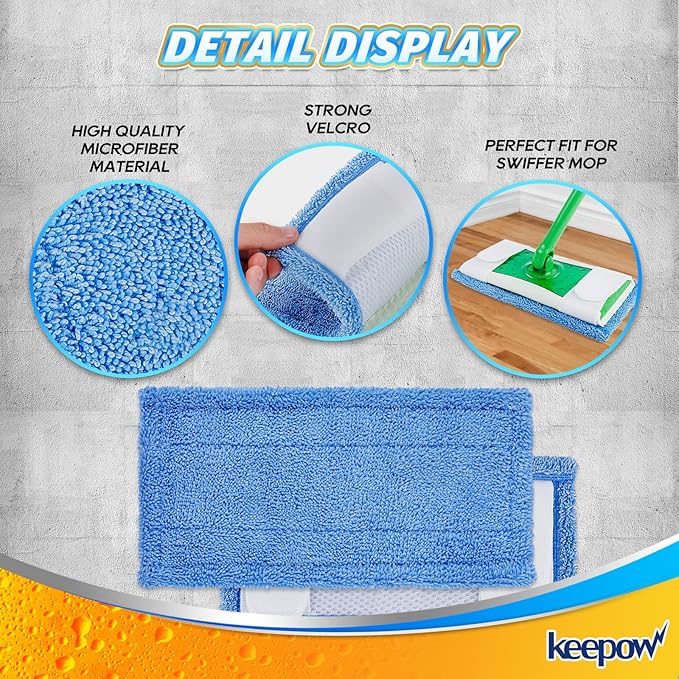 Microfiber Mop Pads Compatible with Swiffer Sweeper Mops, 6 Pack Reusable and Machine Washable Floor Mop Pad Refills, Mop Head Replacements for Multi Surface Wet & Dry Cleaning