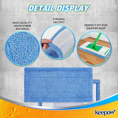 Microfiber Mop Pads Compatible with Swiffer Sweeper Mops, 6 Pack Reusable and Machine Washable Floor Mop Pad Refills, Mop Head Replacements for Multi Surface Wet & Dry Cleaning