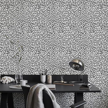 Leopard Print Peel and Stick Wallpaper, Waterproof Removable Self Adhesive Textured Wall Paper, Black and White Unique Funky Cheetah Contact Paper for Bedroom and Bathroom 120"X17.3"(14.4 sq. ft)