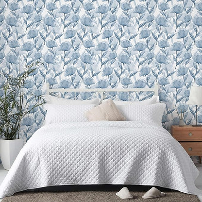 Heroad Brand 16.1"x393" Boho Floral Peel and Stick Wallpaper Blue Flowers Contact Paper for Cabinets Waterproof Removable Self Adhesive Wallpaper Drawer Liner Decoration Paper for Walls