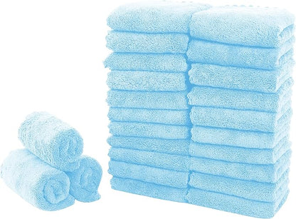 Sunny zzzZZ 24 Pack Kitchen Dishcloths - Does Not Shed Fluff - Reusable Dish Towels, Dish Cloths, Super Absorbent Coral Fleece Cleaning Cloths, Fast Drying, 10 x 20 Inch (Aquamarine)
