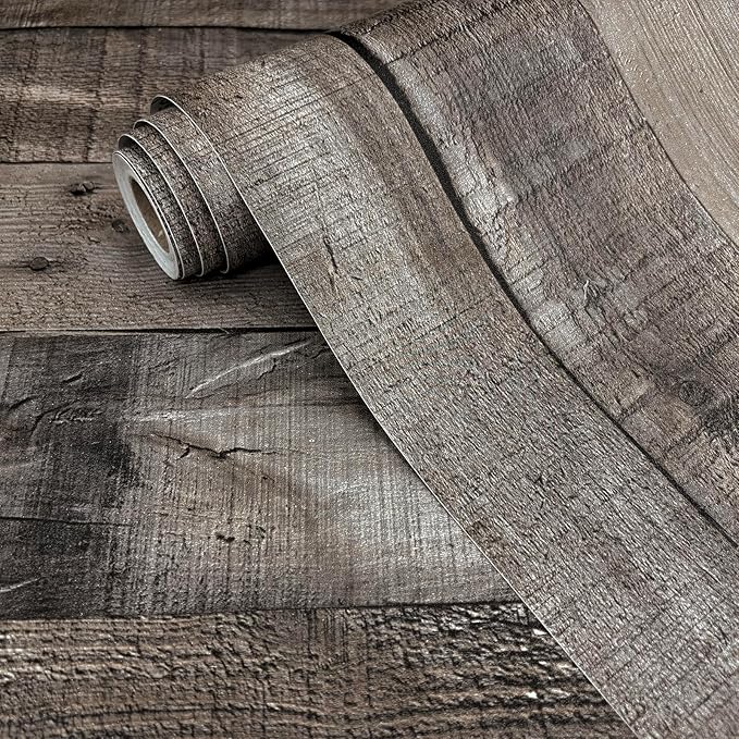Livebor Gray Shiplap Peel and Stick Wallpaper Wood Contact Paper 17.7”x 236.2” Distressed Wood Wallpaper Peel and Stick Wooden Wall Gray Contact Paper Rustic Shiplap Plank for Walls and Countertops