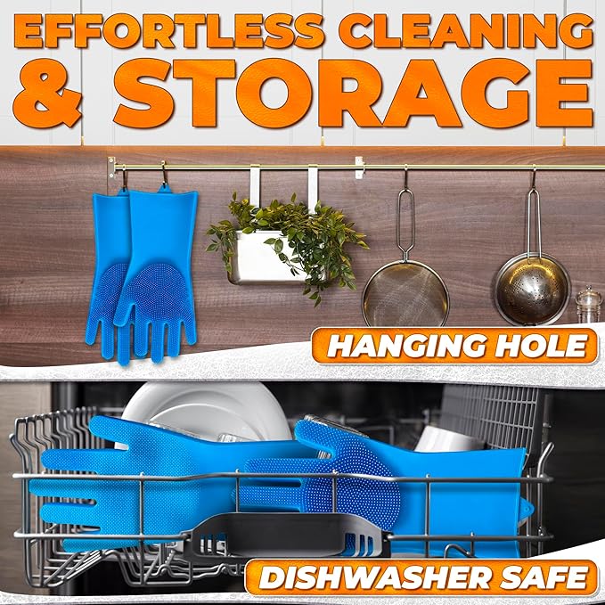 ALPENKOK Silicone Dishwashing Gloves with Scrubber – Non-Slip Silicone Gloves wor Washing Dishes | Household Use
