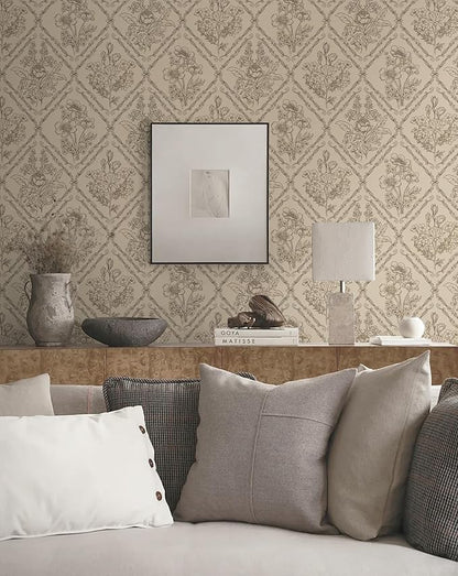 Toduso Peel and Stick Wallpaper Vintage Wall Paper Boho Contact Paper Neutral Removable Wallpaper for Kitchen Bathroom Bedroom Floral Waterproof Self Adhesive Vinyl Drawer Decor 17.3"x78.7"