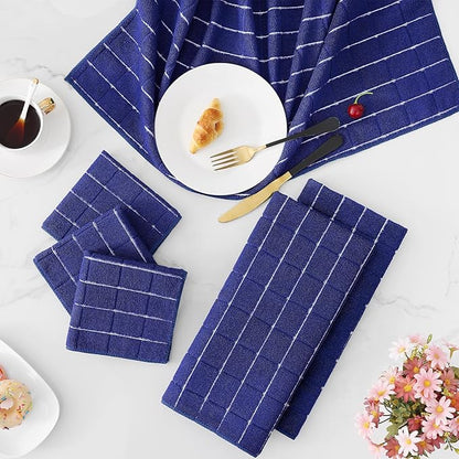 Homaxy Microfiber Kitchen Towels and Dishcloths Set, 20 Pack Soft and Absorbent Dish Hand Towels Bulk, 28 x 16 Inch & 12 x 12 Inch Quick Drying Rags for Washing Dishes, Navy Blue