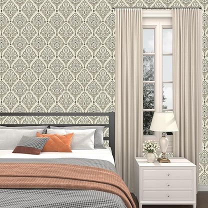 Vintage Khaki Leaf Symmetrical Wallpaper Peel and Stick 17.5" x 118" Simple Beige Floral Pattern Self Adhesive Cantact Paper, Waterproof Removable Vinyl Wall Covering for Bedroom Living Room Cabinet.