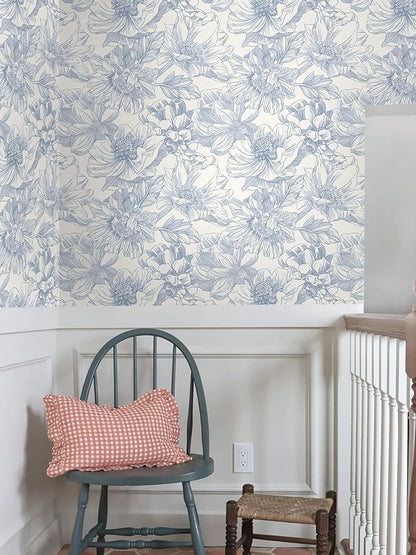 Ismoon Vintage Floral Wallpaper Peel and Stick Beige and Blue Contact Paper 17.3inx6.5ft Removable Self Adhesive Wall Paper for Bathroom Bedroom Cabinet Mural Wall Decor Vinyl Renter Friendly