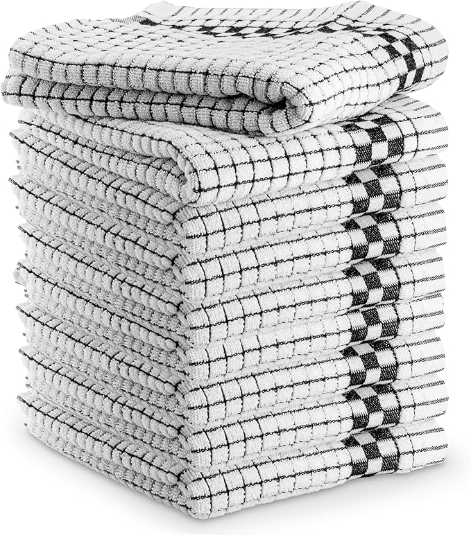 XLNT Highly Absorbent Kitchen Dish Towels 100% Cotton 18x28 inch – Ultra-Thick Dishcloths – Premium Weave for Drying & Cleaning – Soft, Durable & Lint-Free – Pack of 9 Black