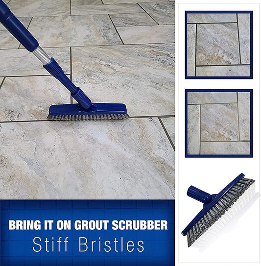 Bring It On Floor Scrub Brush and Grout Cleaner – Scrubber Brush with Long Handle – Heavy-Duty Scrubbing Brush for Cleaning with Stiff Bristles – Grout Scrubber for Tile, Deck, Shower, Bathroom
