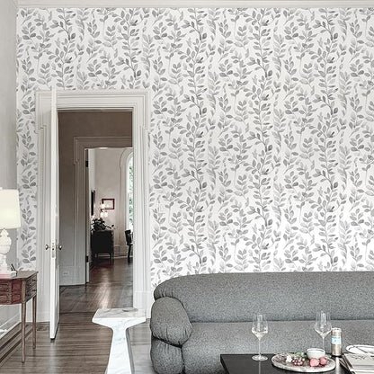 MelunMer Modern Grey Leaf Peel and Stick Wallpaper Boho Gray Contact Paper for Cabinets Self-Adhesive Removable Wallpaper for Bedroom Decor Botanical Contact Paper Bathroom Waterproof 590inL17.3inW