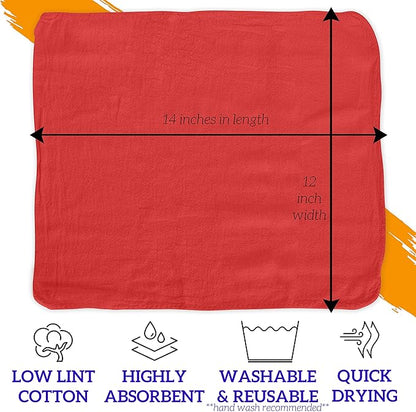 GREEN LIFESTYLE 150 Pack 12x14, Red Shop Towels 100% Cotton, Super Absorbent and Durable for Car, Reusable Shop Rags