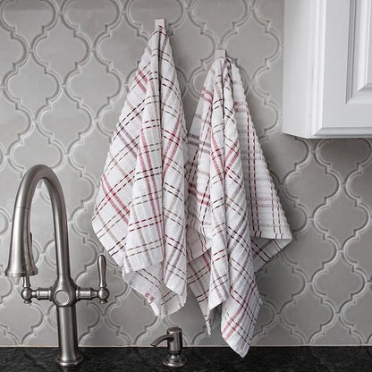 Ritz Royale Collection 100% Combed Terry Cotton, Highly Absorbent, Oversized Checked Kitchen Towel Set, 28" x 18", 2-Pack, Mocha Brown