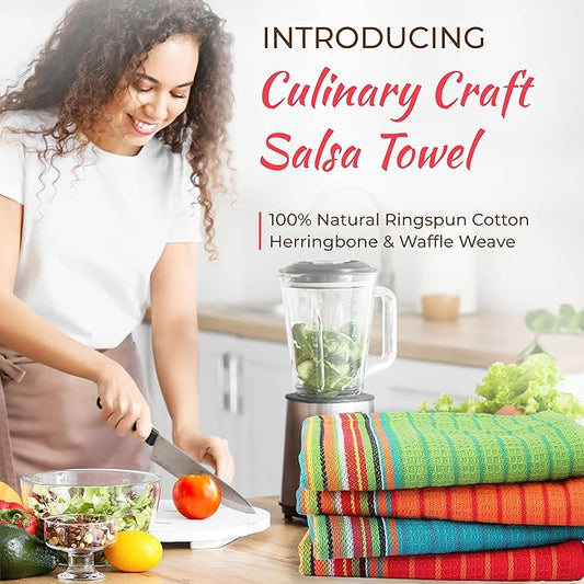 THREAD SPREAD Kitchen Dish Towels, 100% Cotton Salsa Towels, Set of 8 (16x28 Inches), Multi Purpose Cooking Drying Restaurant Bar Cleaning Cloth Napkin, Highly Absorbent, Lint Free (Red & Orange)
