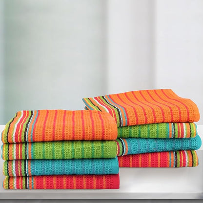 THREAD SPREAD Kitchen Dish Towels, 100% Cotton Salsa Towels, Set of 8 (16x28 Inches), Multi Purpose Cooking Drying Restaurant Bar Cleaning Cloth Napkin, Highly Absorbent, Lint Free (Red & Orange)