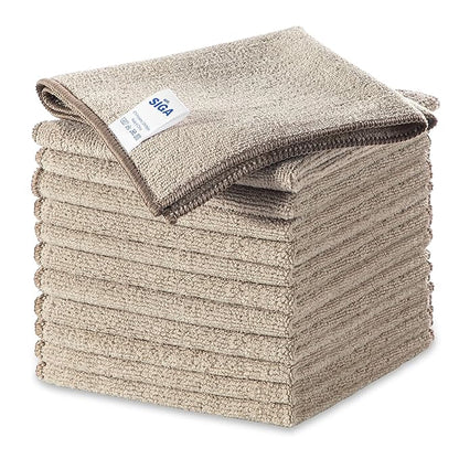 MR.SIGA Microfiber Cleaning Cloths, All-Purpose Surface Microfiber Towels, Streak Free Cleaning Rags, Pack of 12, Wheat, Size 32 x 32 cm(12.6 x 12.6 inch)