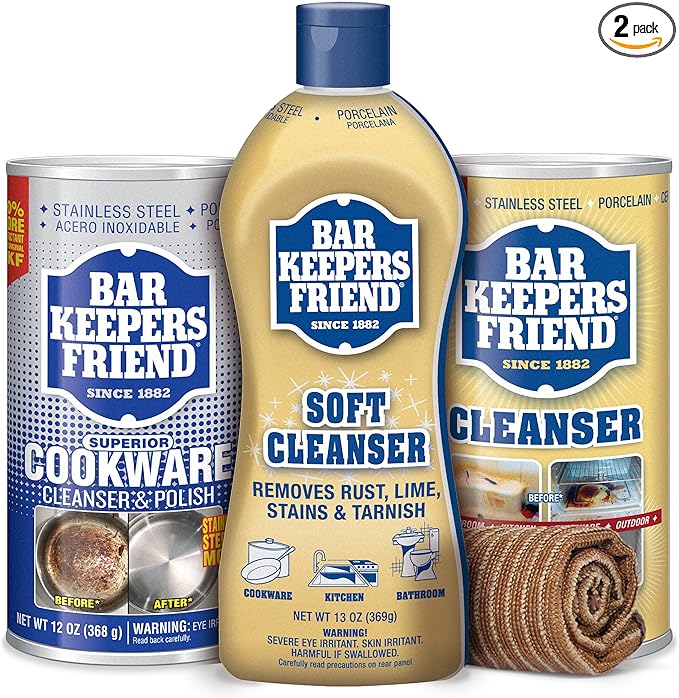 Bar Keeper Granite Bundle - with Soft Cleanser (13oz), Powder Cleanser (12oz), Powder Cookware Cleanser & Polish (12oz), Granite & Stone Microfiber Cloth