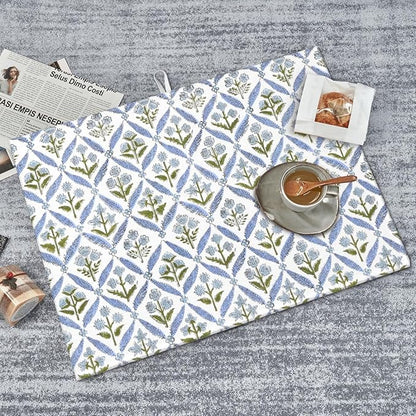 Boho Dish Drying Mat 18x24 Inches For Kitchen Counter Block Print Blue Floral Kitchen Decoration Drying Mat Modern Decorative Flower Drying Pad Mat for Home Kitchen Decor,Dining Room,Office