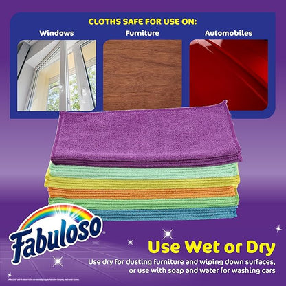 Fabuloso Microfiber Cleaning Cloths for Home & Car, Lint-Free Scratch-Free Rags for Glass, Kitchen & Wood, Reusable Machine Washable, Absorbent for Dusting & Wiping, Rainbow, 13 x 13 in, 12 Count