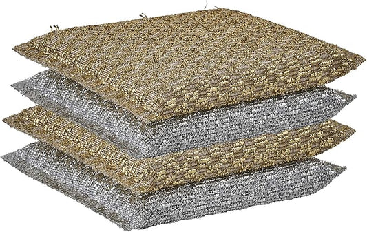 Gold and Silver Kitchen Sponge Scrubber, Heavy Duty Metallic Sink, Pot, Dish Washing Scrubber Non-Scratch, Non-Metal, Kosher Sponge, Pack of 4 (Superio)