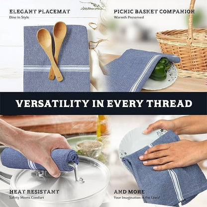 TEXAS LINEN CO. Cotton Kitchen Towels 12 Pack - 15 x 25 Inches - Highly Absorbent Dish Towels for Kitchen Drying, Soft Durable Reusable Quick Dry Tea, Kitchen and Dish Cloths Set - Blue Chambray