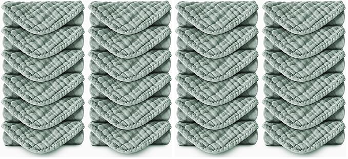 Muslin Burp Cloths 100% Cotton Large 20''x10'' Extra Soft and Absorbent Baby Wash Cloths Spit Up Rags - Baby Burping Cloth for Boys Girls Items(24 Pack Green)