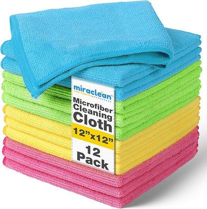 Microfiber Cleaning Cloth 12 Pack - 12 x 12 inches - Rags for Cleaning House Streak-Free Wipes for Screens, Dusting & Appliances - Premium Micro Fiber Cloth for Cleaning