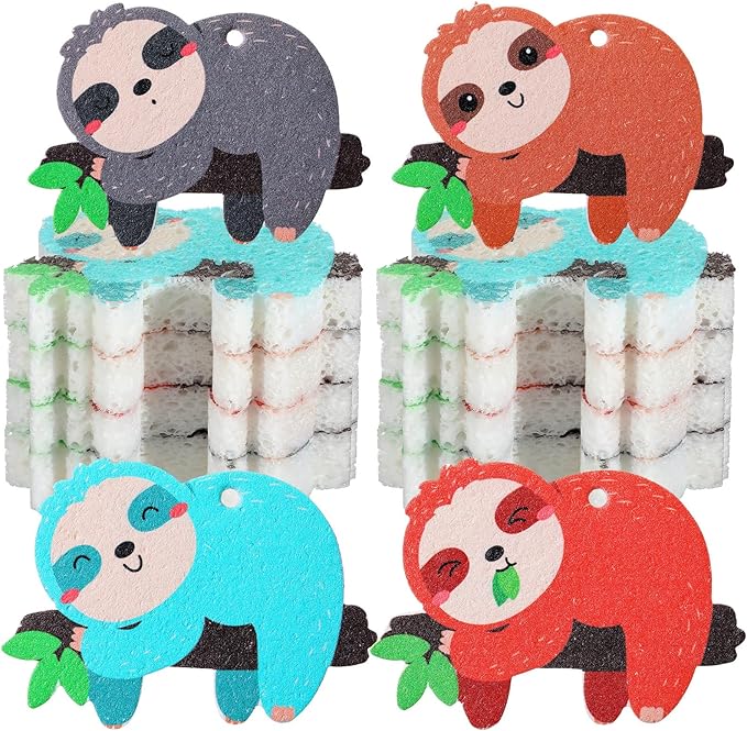 8 Pcs Christmas Sponges Dish Sponges, Cute Kitchen Scrub Sponge, Dual-Sided Dishwashing Sponge Reusable Cleaning for Kitchen Dishes Furniture(Sloth)
