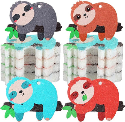 8 Pcs Christmas Sponges Dish Sponges, Cute Kitchen Scrub Sponge, Dual-Sided Dishwashing Sponge Reusable Cleaning for Kitchen Dishes Furniture(Sloth)