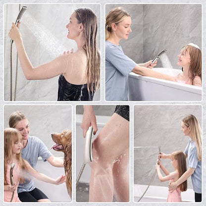 BRIGHT SHOWERS High Pressure Brushed Nickel Shower Heads Combo with Two Spray Setting Fixed Shower Head and Two Spray Settings Handheld Shower Head with Grey Face