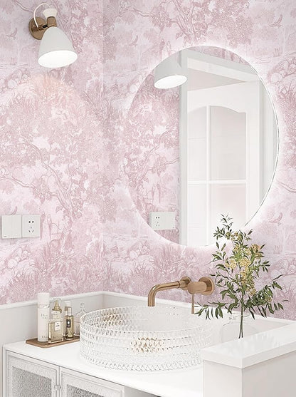 Dimoon 17.3" X 188.9" Peel and Stick Wallpaper Pink White Modern Forest Floral Wallpaper Renter Friendly Waterproof Removable Self Adhesive Wall Paper Bedroom Livingroom Cabinets Vinyl