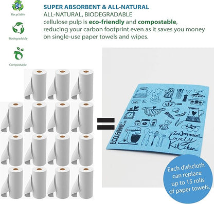(5 Pack) Eco-Friendly German Cleaning Cloth 100% Biodegradable Cellulose Sponge Cloths, Kitchen Cloths, GMO-Free, Reusable - Made in Germany Packaged in P.R.C.